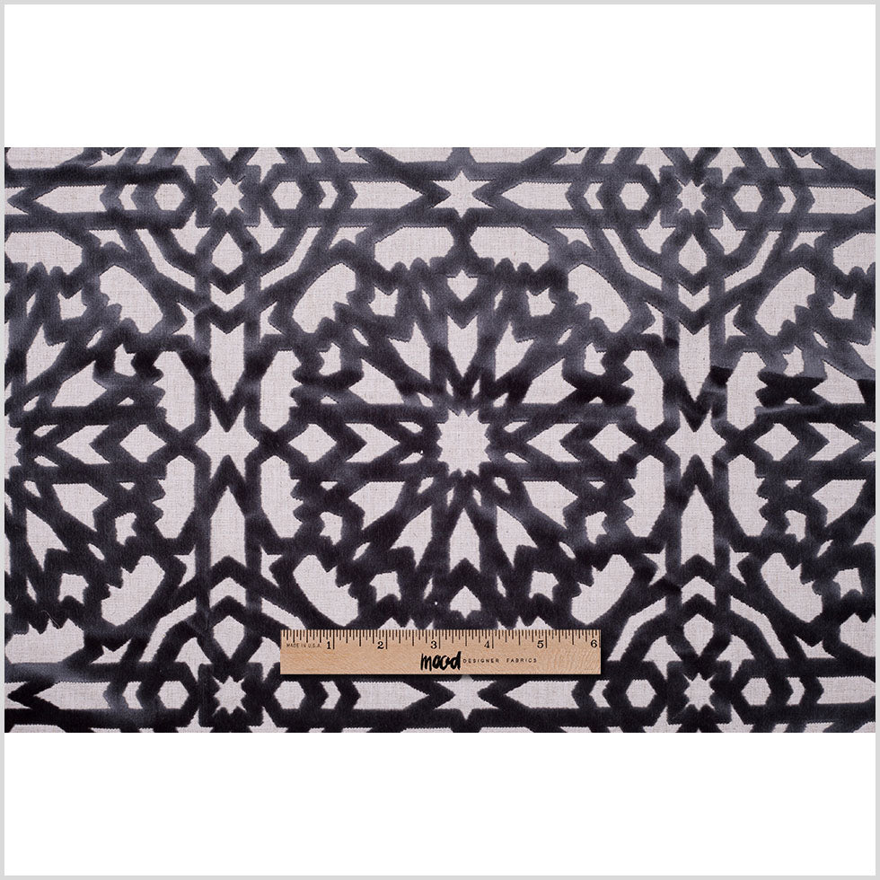 Turkish Gunmetal Geometric Polyester-Acrylic-Flax Flocked Chenille - Full Turkish Gunmetal Geometric Polyester-Acrylic-Flax Flocked Chenille - Full