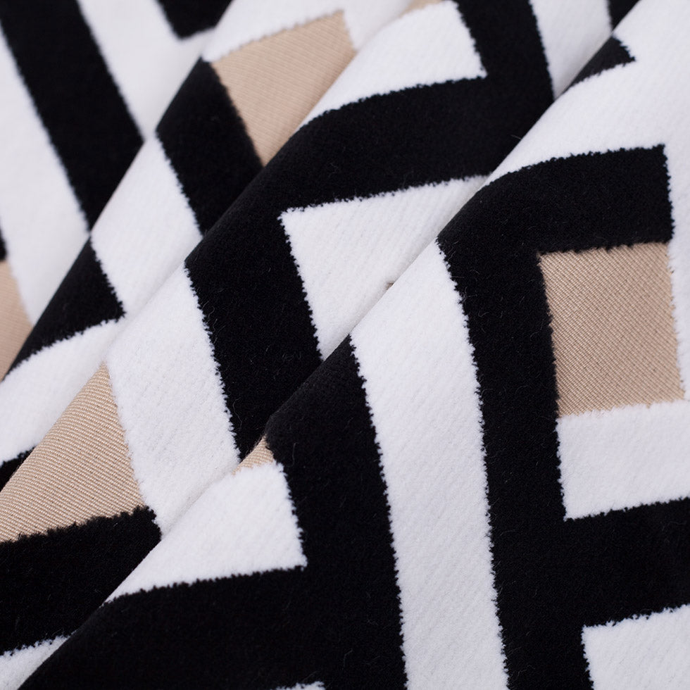 Turkish Black and White Geometric Polyester-Acrylic Flocked Chenille - Folded Turkish Black and White Geometric Polyester-Acrylic Flocked Chenille - Folded