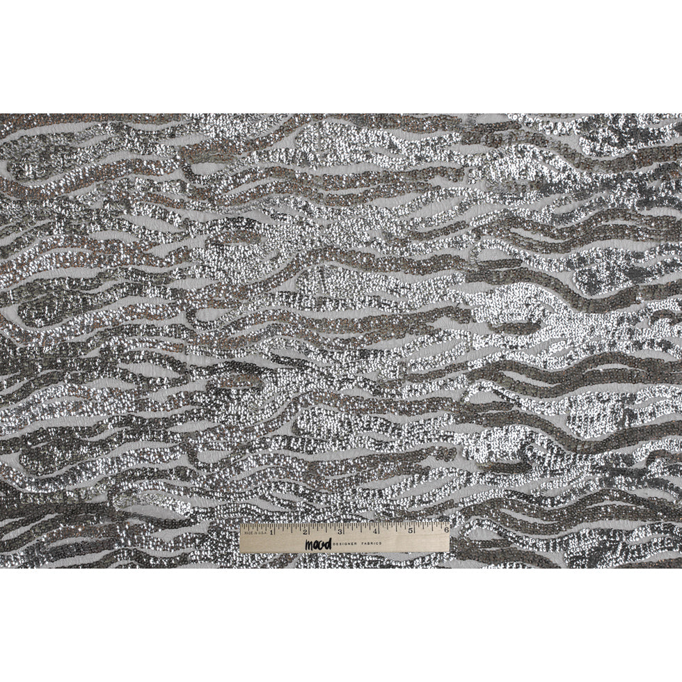 Reflective Silver Abstract Sequin Fabric - Full Reflective Silver Abstract Sequin Fabric - Full