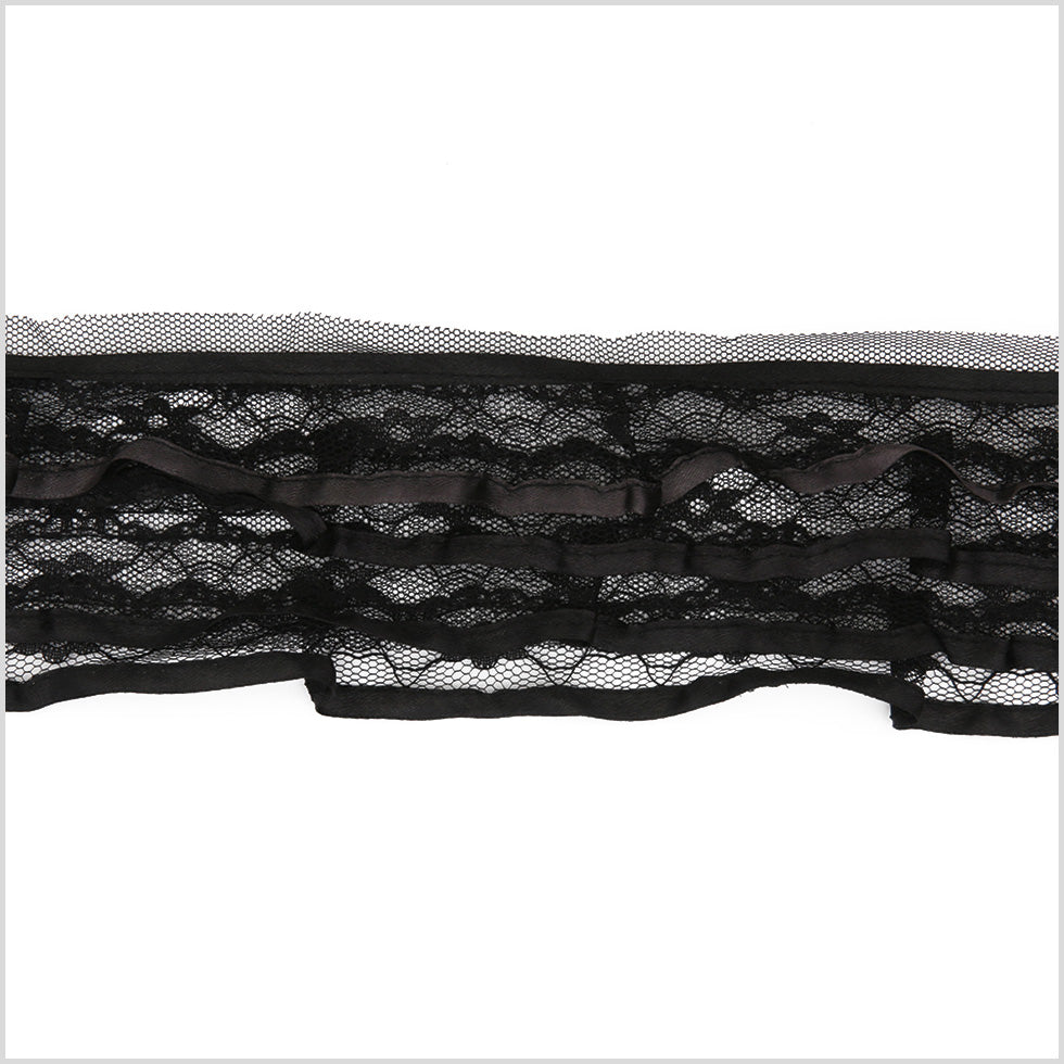 3.5" Black Pleated Lace with Satin Edge 3.5" Black Pleated Lace with Satin Edge
