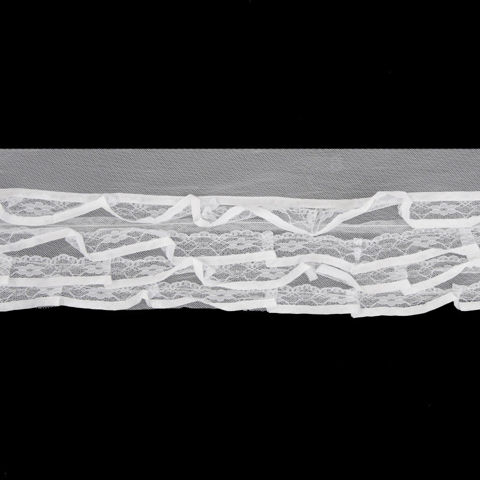 3.5 White Pleated Lace w/ Satin Edge 3.5 White Pleated Lace w/ Satin Edge