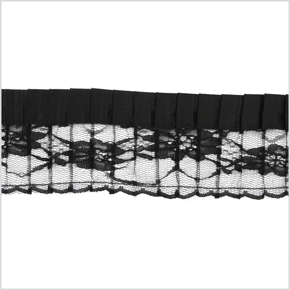 2.5" Black Pleaded Lace with Satin Edge 2.5" Black Pleaded Lace with Satin Edge