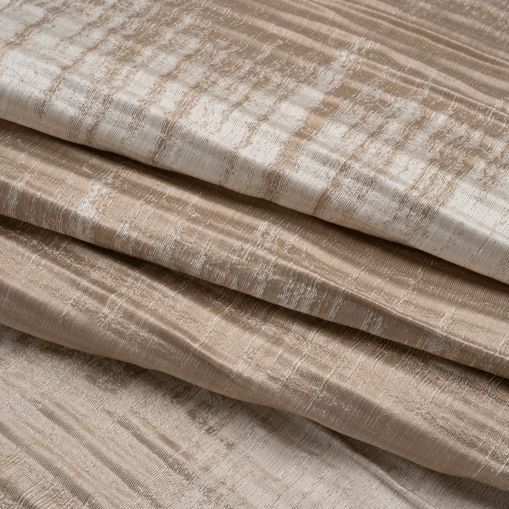 Polyester and Cotton Ribbed Brocade - Beige and Ivory Ikat Stripes - Folded Polyester and Cotton Ribbed Brocade - Beige and Ivory Ikat Stripes - Folded