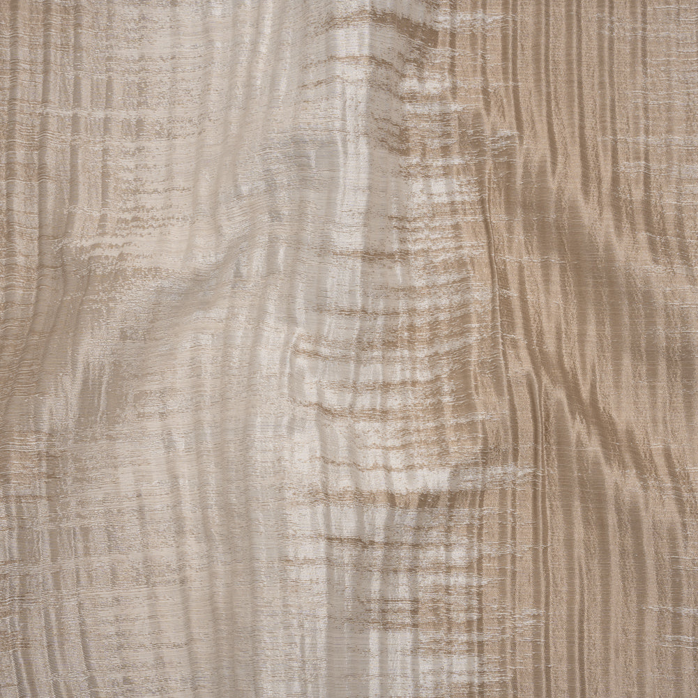 Polyester and Cotton Ribbed Brocade - Beige and Ivory Ikat Stripes Polyester and Cotton Ribbed Brocade - Beige and Ivory Ikat Stripes