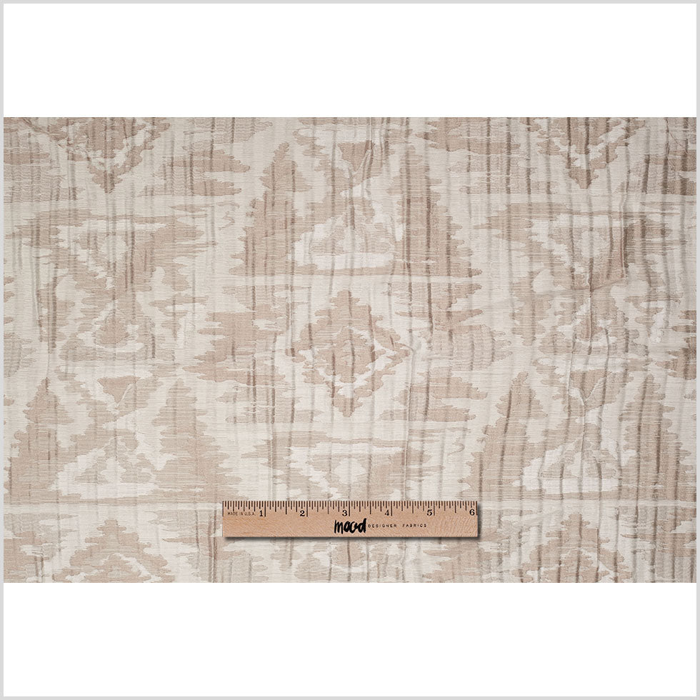 Indian Ivory/Beige Ikat-Like Geometric Poly/Cotton Brocade Full Indian Ivory/Beige Ikat-Like Geometric Poly/Cotton Brocade Full