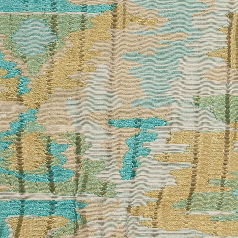 Indian Blue/Yellow Ikat-Like Geometric Poly/Cotton Brocade Detail Indian Blue/Yellow Ikat-Like Geometric Poly/Cotton Brocade Detail