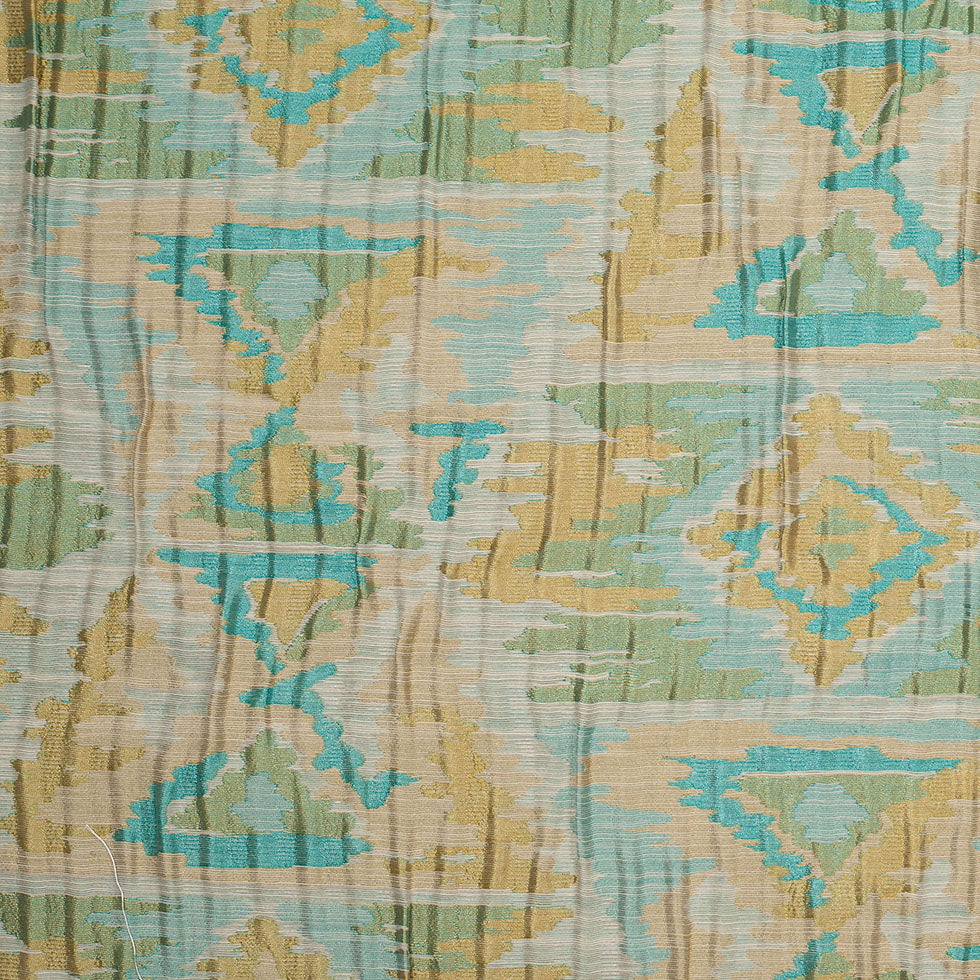 Indian Blue/Yellow Ikat-Like Geometric Poly/Cotton Brocade Indian Blue/Yellow Ikat-Like Geometric Poly/Cotton Brocade