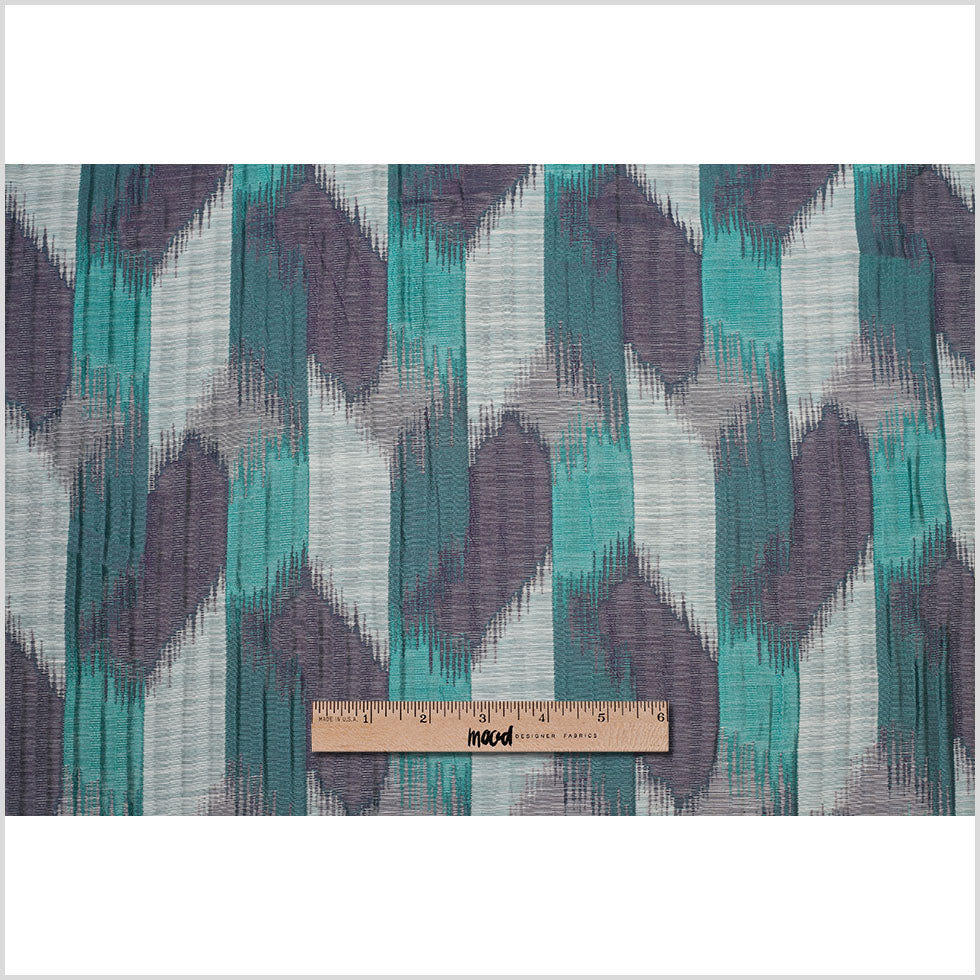 Indian Aqua Purple Ikat-Like Poly/Cotton Brocade Full Indian Aqua Purple Ikat-Like Poly/Cotton Brocade Full