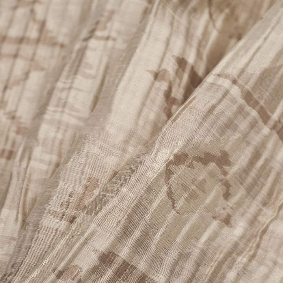 Indian Beige Ikat-Like Geometric Poly/Cotton Brocade - Folded Indian Beige Ikat-Like Geometric Poly/Cotton Brocade - Folded