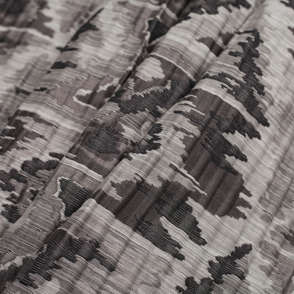 Indian Black/White Ikat-Like Geometric Poly/Cotton Brocade Folded Indian Black/White Ikat-Like Geometric Poly/Cotton Brocade Folded