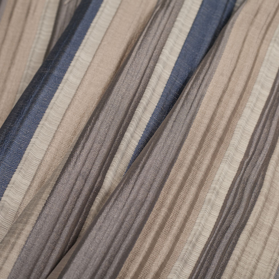 Indian Blue/Beige Striped Poly/Cotton Brocade - Folded Indian Blue/Beige Striped Poly/Cotton Brocade - Folded