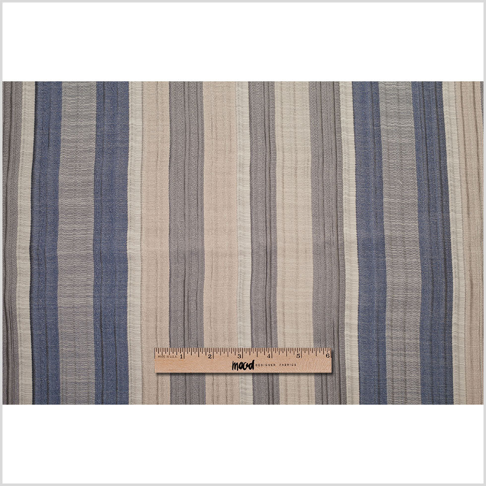 Indian Blue/Beige Striped Poly/Cotton Brocade - Full Indian Blue/Beige Striped Poly/Cotton Brocade - Full