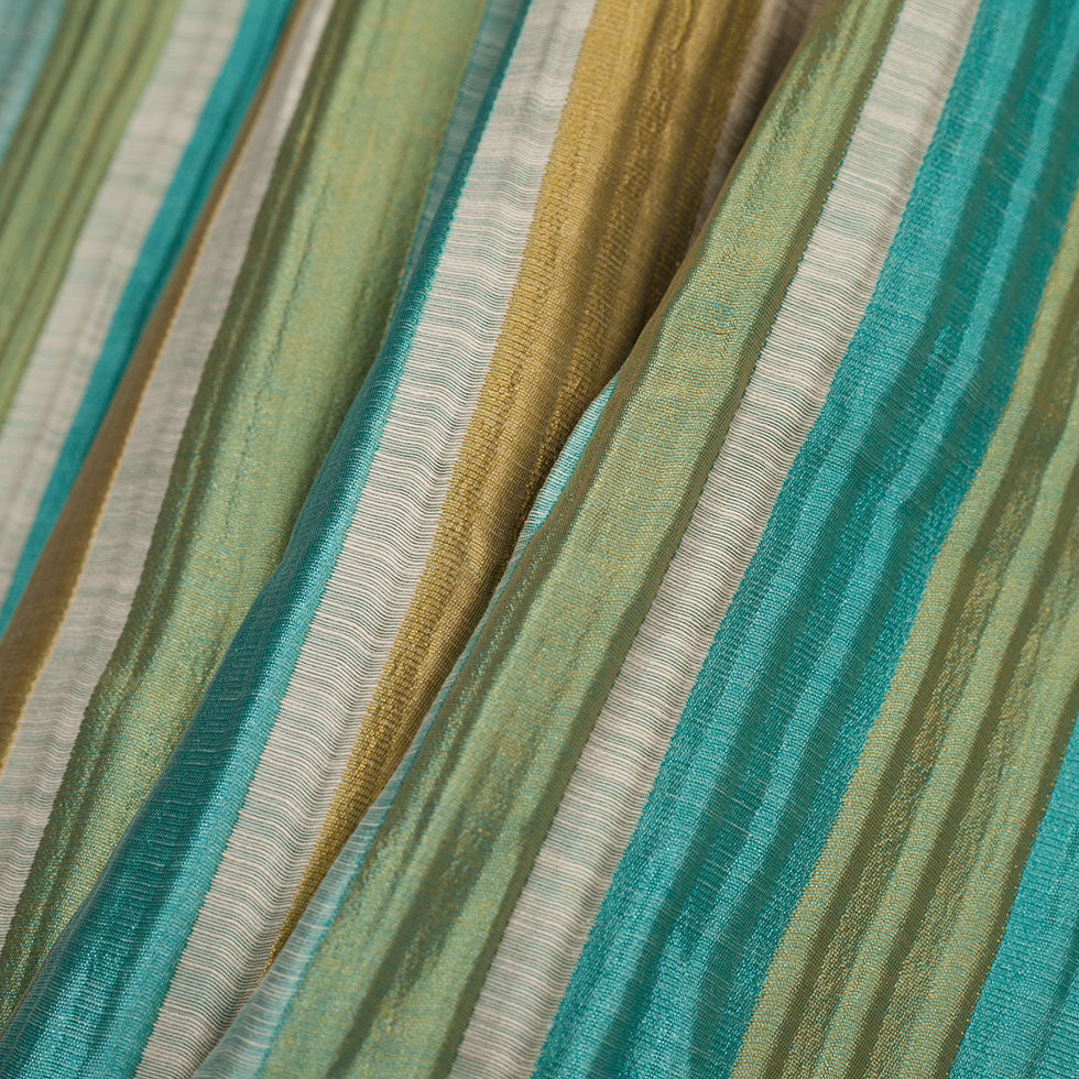 Indian Blue/Gold Striped Poly/Cotton Brocade - Folded Indian Blue/Gold Striped Poly/Cotton Brocade - Folded
