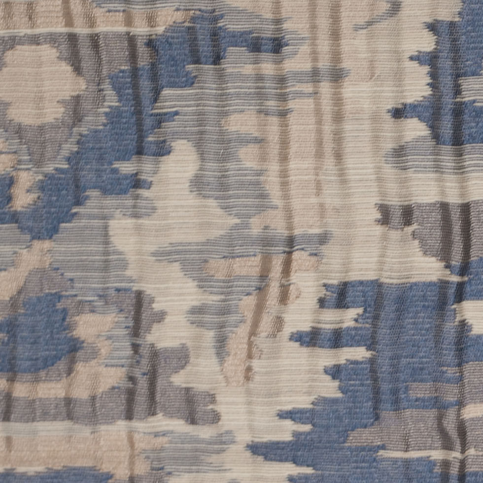 Indian Blue/Beige Ikat-Like Geometric Poly/Cotton Brocade - Detail Indian Blue/Beige Ikat-Like Geometric Poly/Cotton Brocade - Detail