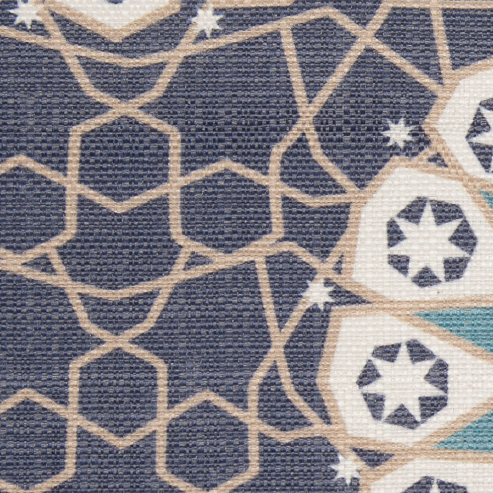 Spanish Navy/Beige Geometric Poly/Cotton Canvas - Detail Spanish Navy/Beige Geometric Poly/Cotton Canvas - Detail
