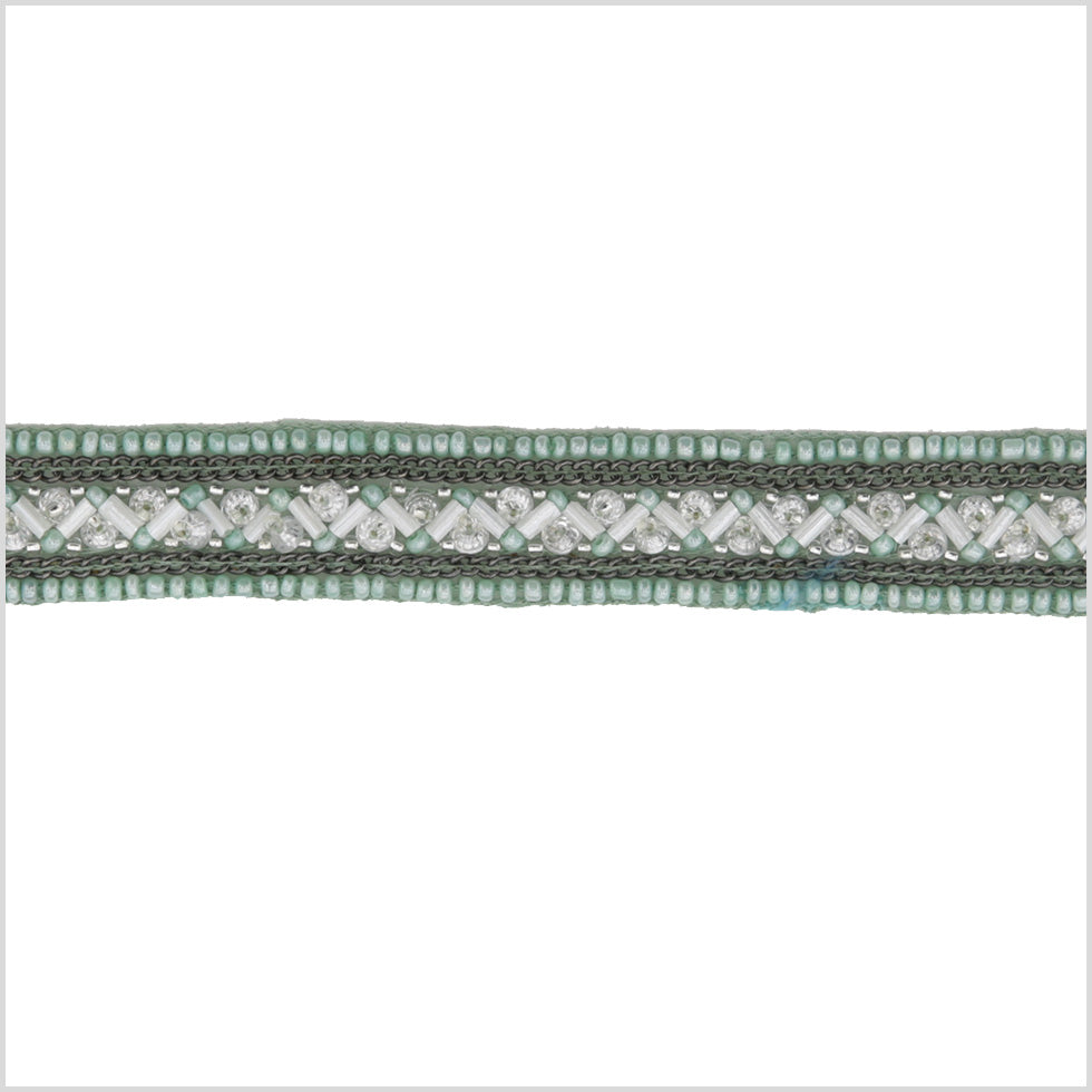 0.75" Green/Gunmetal Beaded Rhinestone Trim 0.75" Green/Gunmetal Beaded Rhinestone Trim