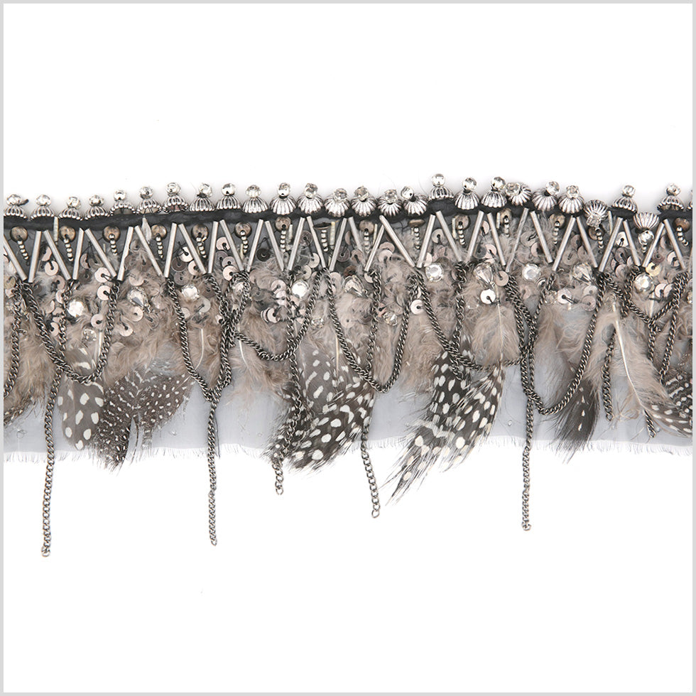 3 Feathers Sequins Rhinestones and Chains Beaded Trim 3 Feathers Sequins Rhinestones and Chains Beaded Trim