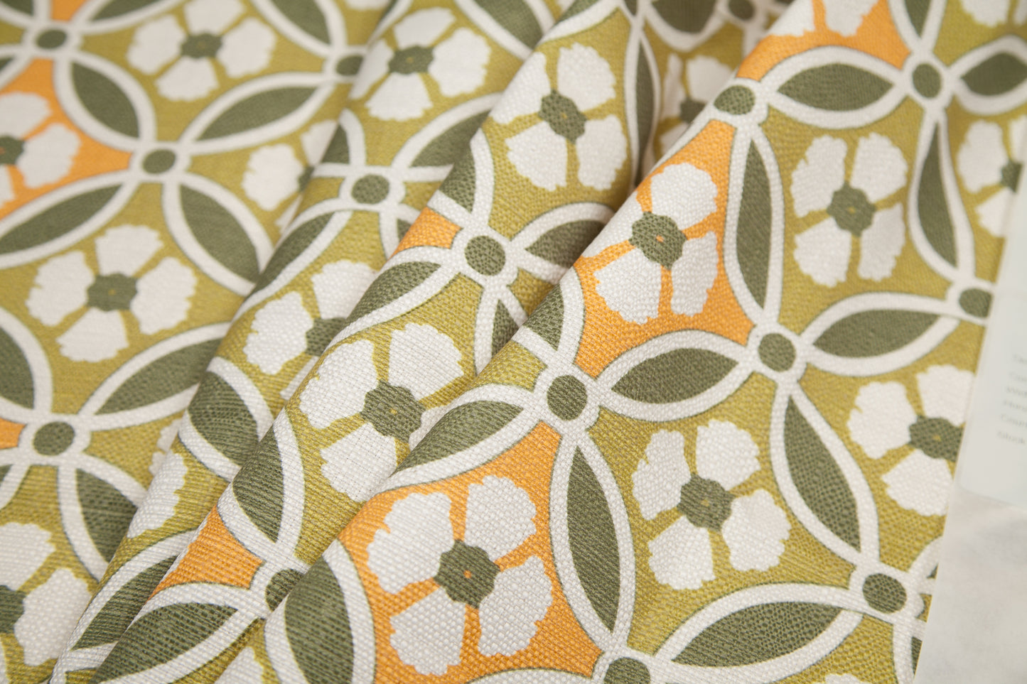 Spanish Green/Orange Floral Geometric Poly/Cotton Canvas Folded Spanish Green/Orange Floral Geometric Poly/Cotton Canvas Folded