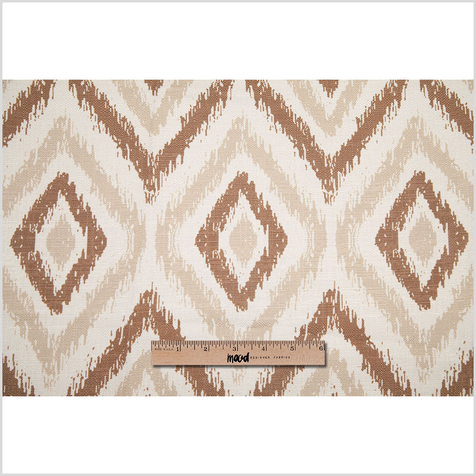 Spanish Brown/Beige Ikat-Like Geometric Poly/Cotton Canvas - Full Spanish Brown/Beige Ikat-Like Geometric Poly/Cotton Canvas - Full