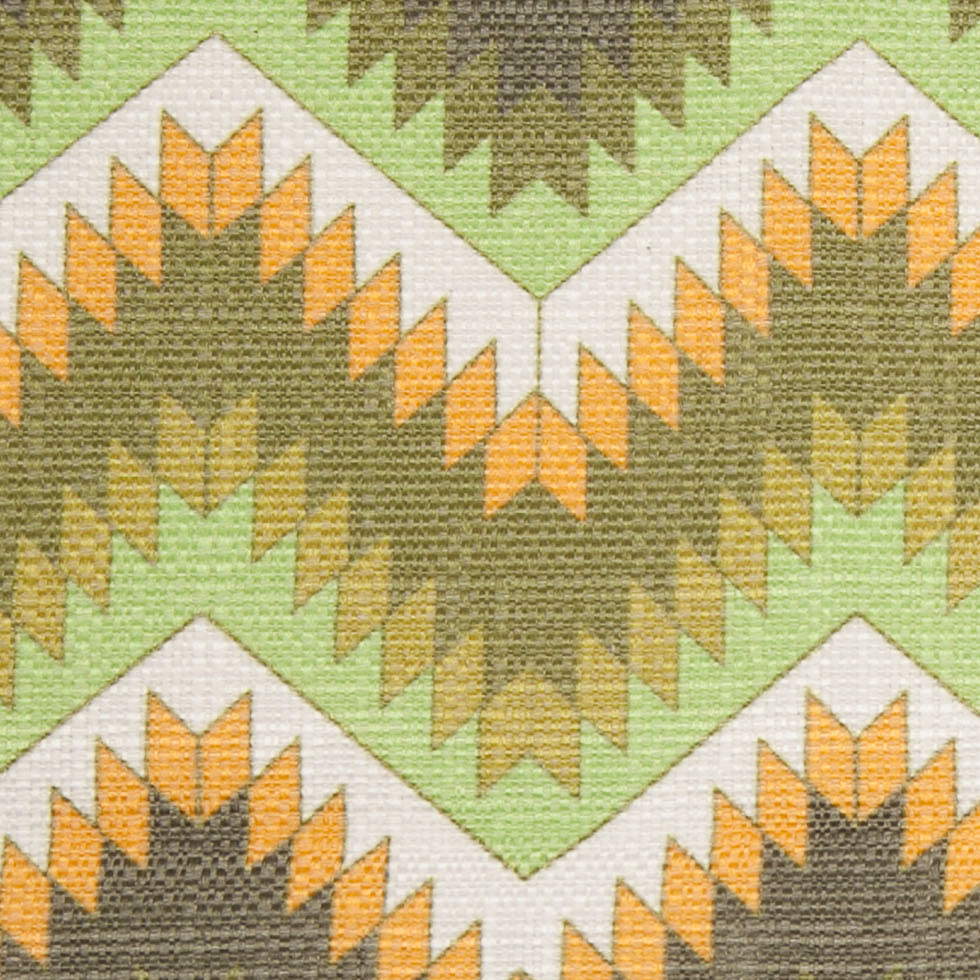 Spanish Green/Orange Geometric Poly/Cotton Canvas Detail Spanish Green/Orange Geometric Poly/Cotton Canvas Detail