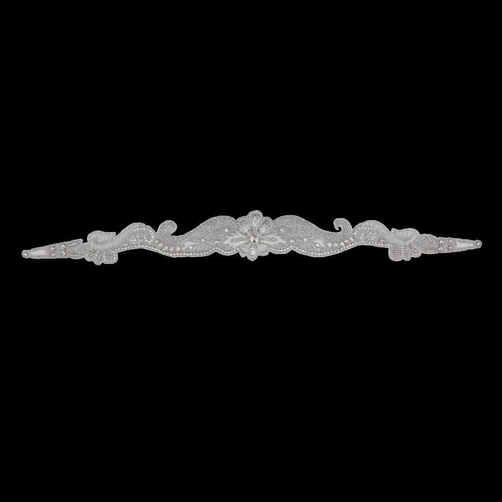 Silver/White Beaded Rhinestone Neck Applique Silver/White Beaded Rhinestone Neck Applique