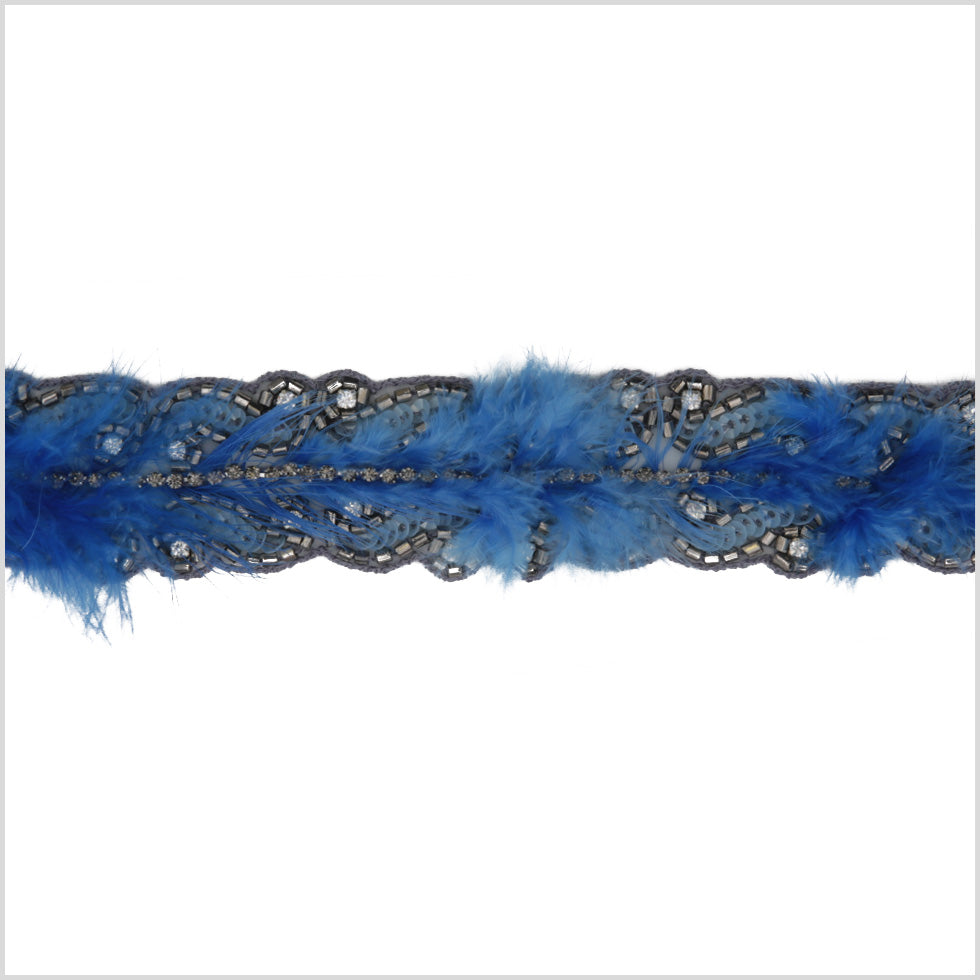 1.5 Blue/Black Beaded Rhinestones With Sequins and Feathers 1.5 Blue/Black Beaded Rhinestones With Sequins and Feathers