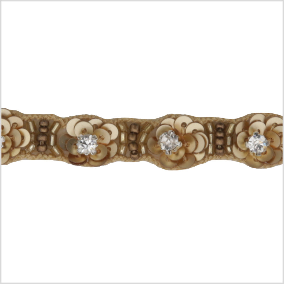 0.5 Gold Floral Beaded Rhinestone Trim With Sequins