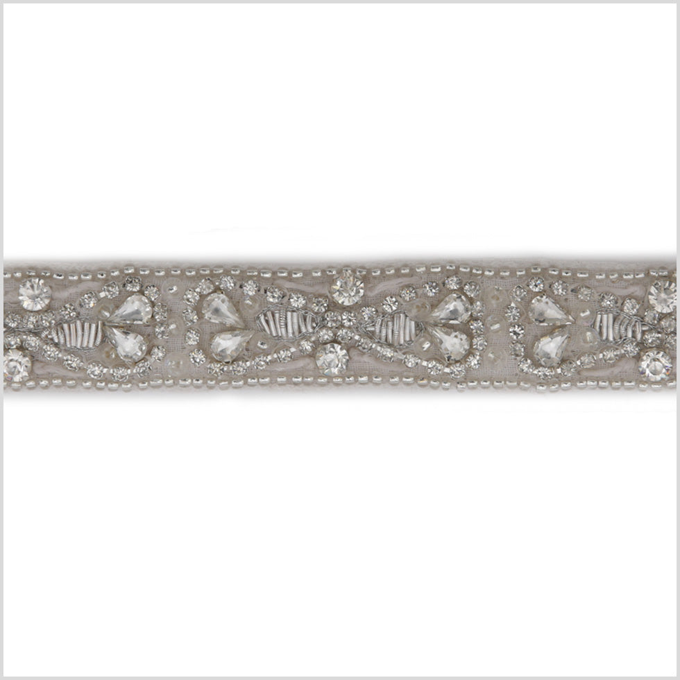 0.75" White/Silver Beaded Rhinestone Trim 0.75" White/Silver Beaded Rhinestone Trim