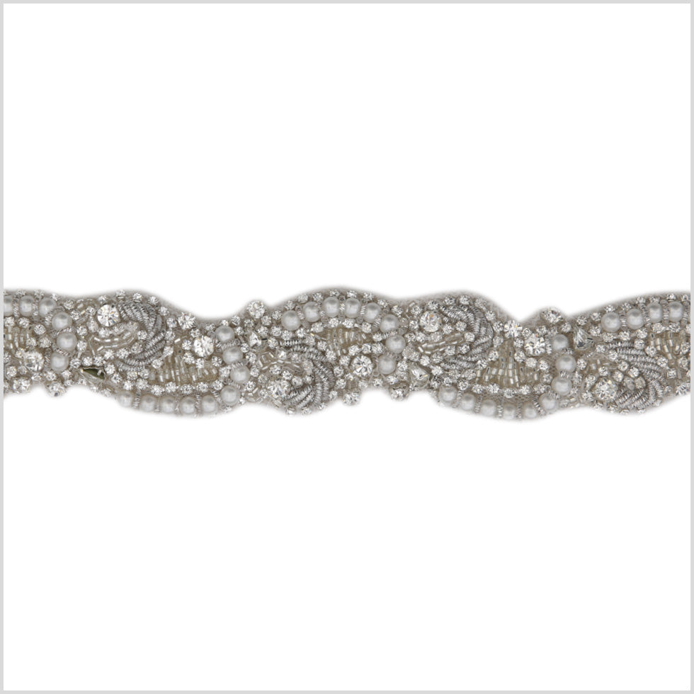 1.25 Silver/Pearls Beaded Rhinestone Trim 1.25 Silver/Pearls Beaded Rhinestone Trim