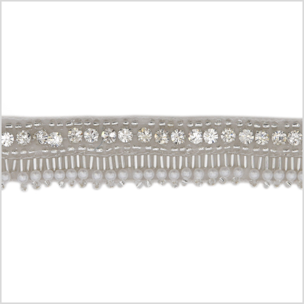 0.75 Pearl White/Silver Beaded Rhinestone Trim 0.75 Pearl White/Silver Beaded Rhinestone Trim