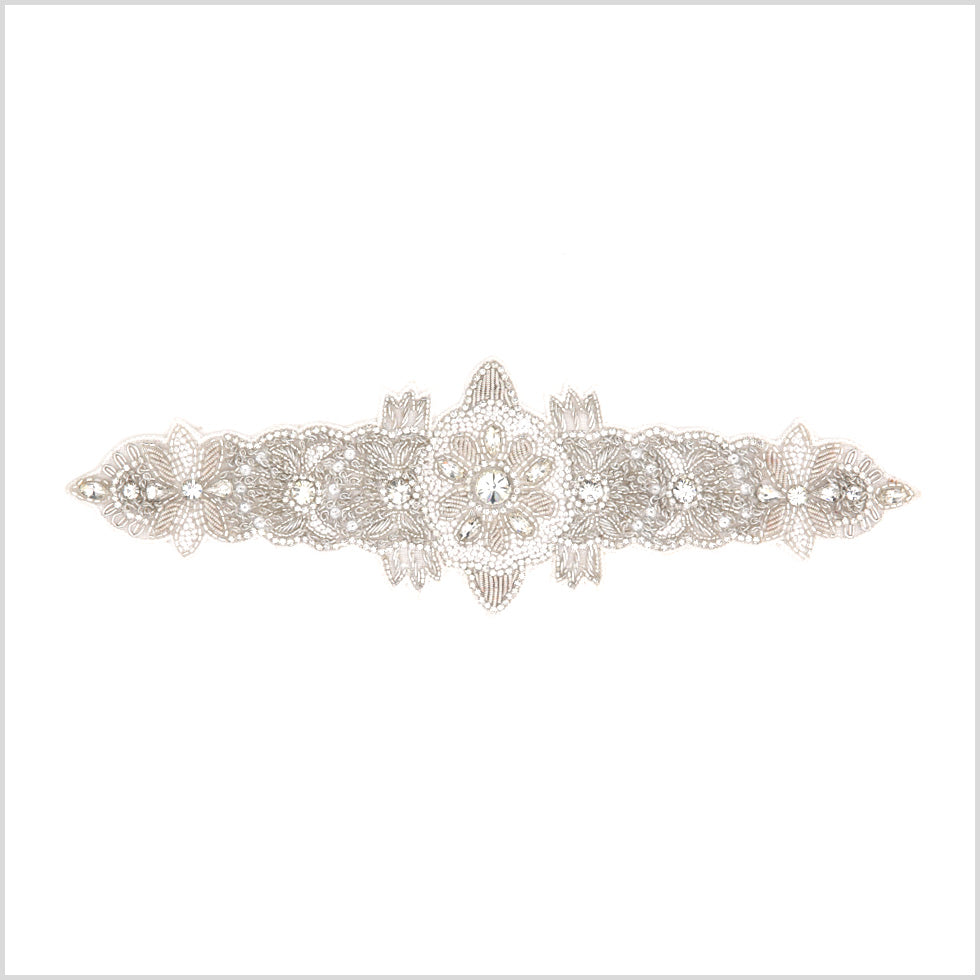 Silver/White Beaded Rhinestone Applique Silver/White Beaded Rhinestone Applique