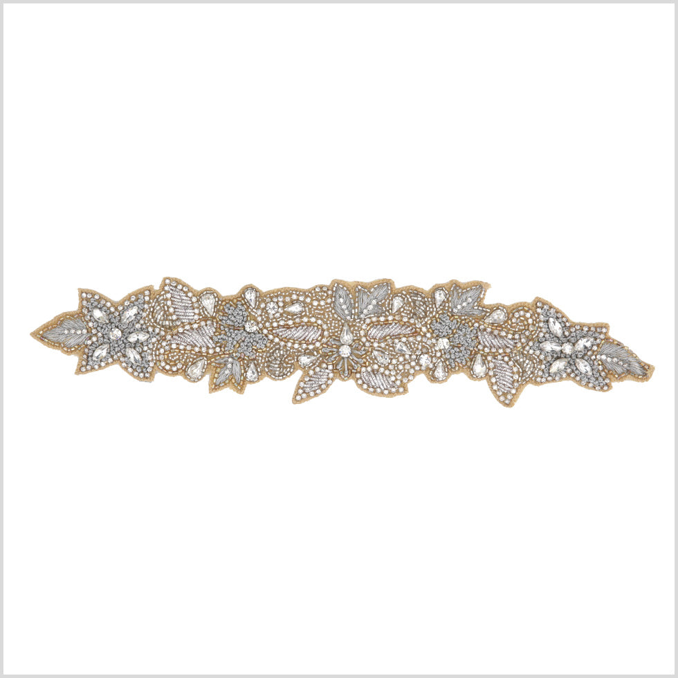 Silver/Beige Beaded Rhinestone Applique Silver/Beige Beaded Rhinestone Applique