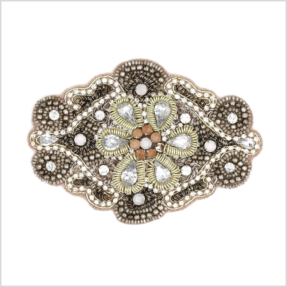 Gray/Silver Floral Beaded Rhinestone Applique Gray/Silver Floral Beaded Rhinestone Applique