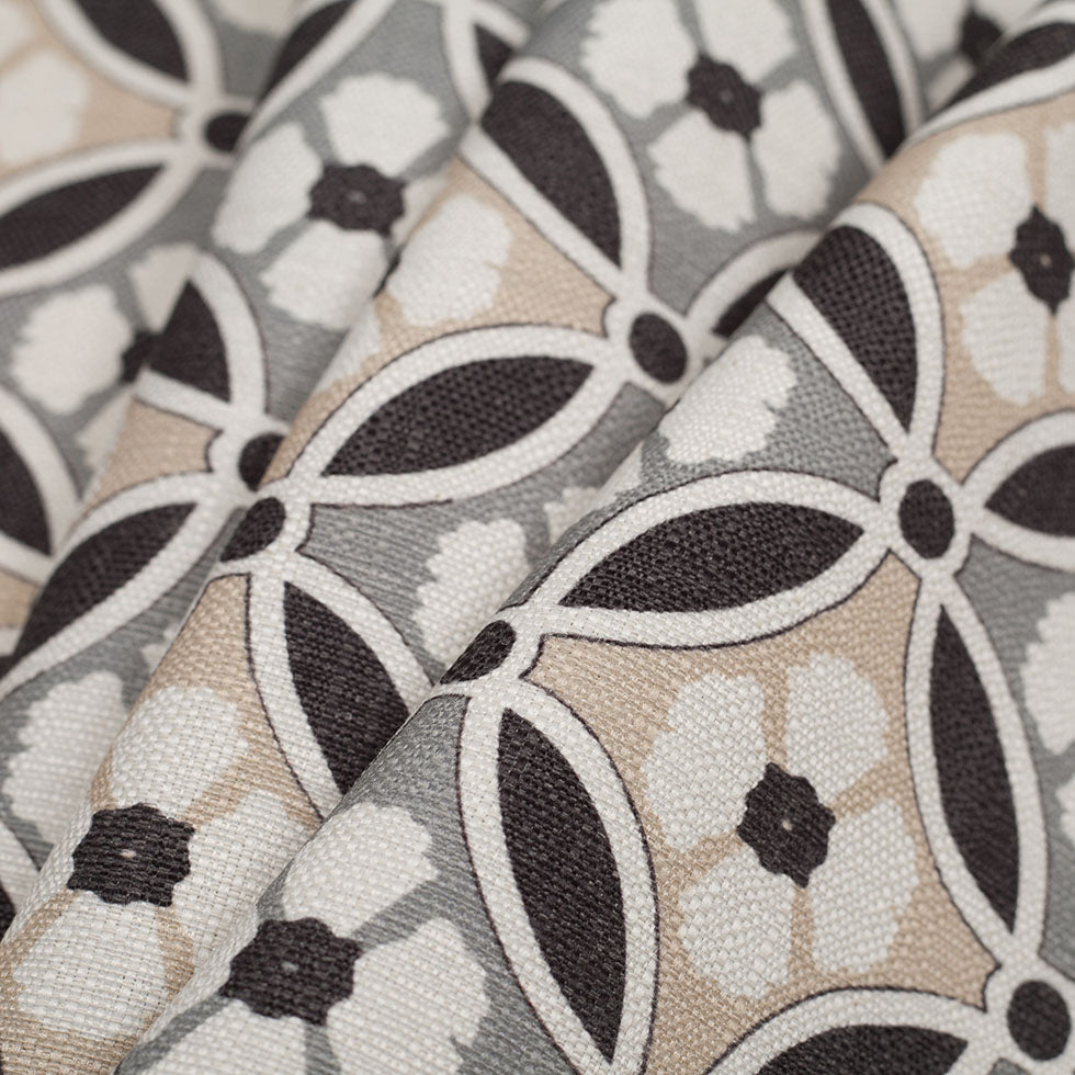 Spanish Black/Gray Floral Geometric Poly/Cotton Canvas - Folded Spanish Black/Gray Floral Geometric Poly/Cotton Canvas - Folded