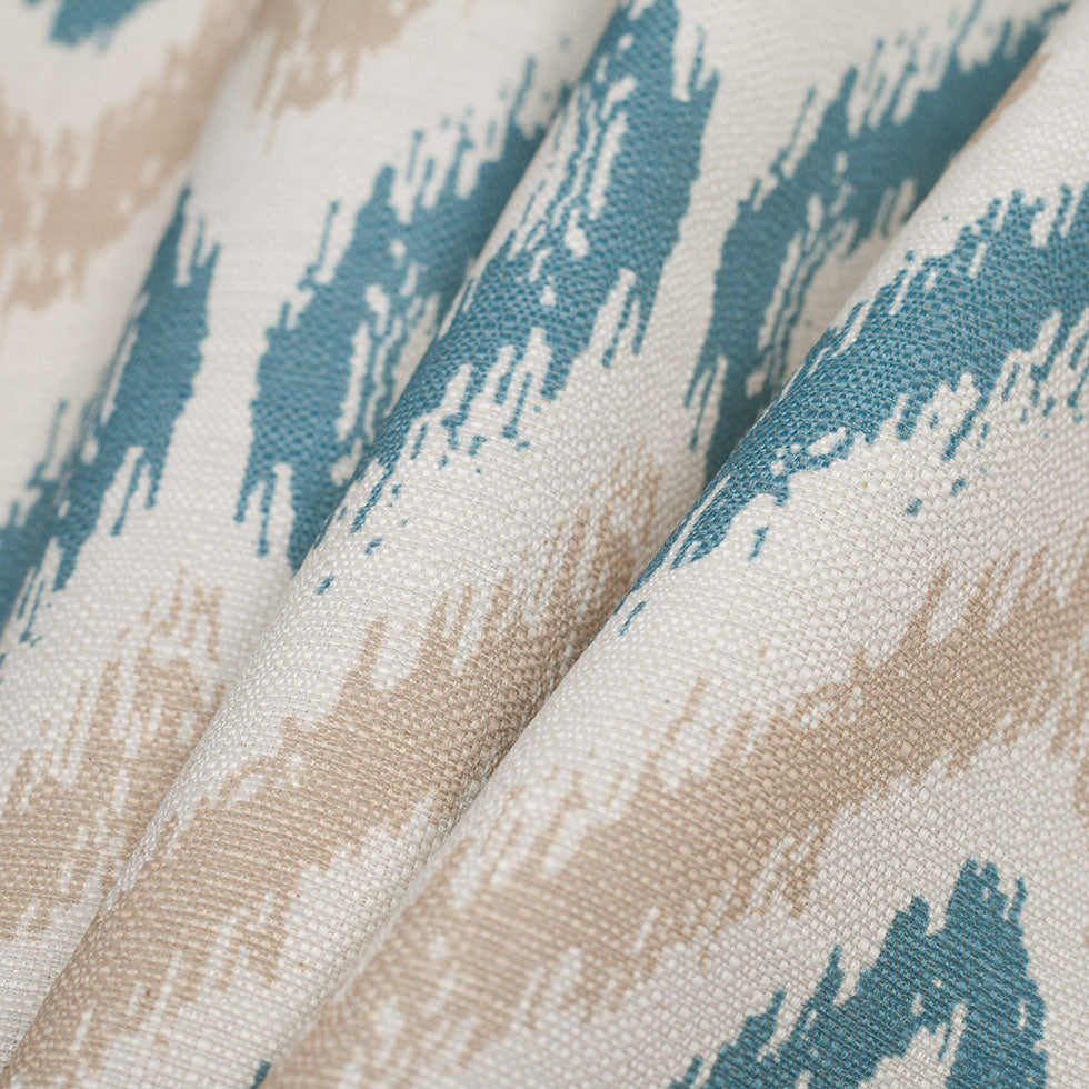 Spanish Blue/Beige Ikat-Like Geometric Poly/Cotton Canvas Folded Spanish Blue/Beige Ikat-Like Geometric Poly/Cotton Canvas Folded