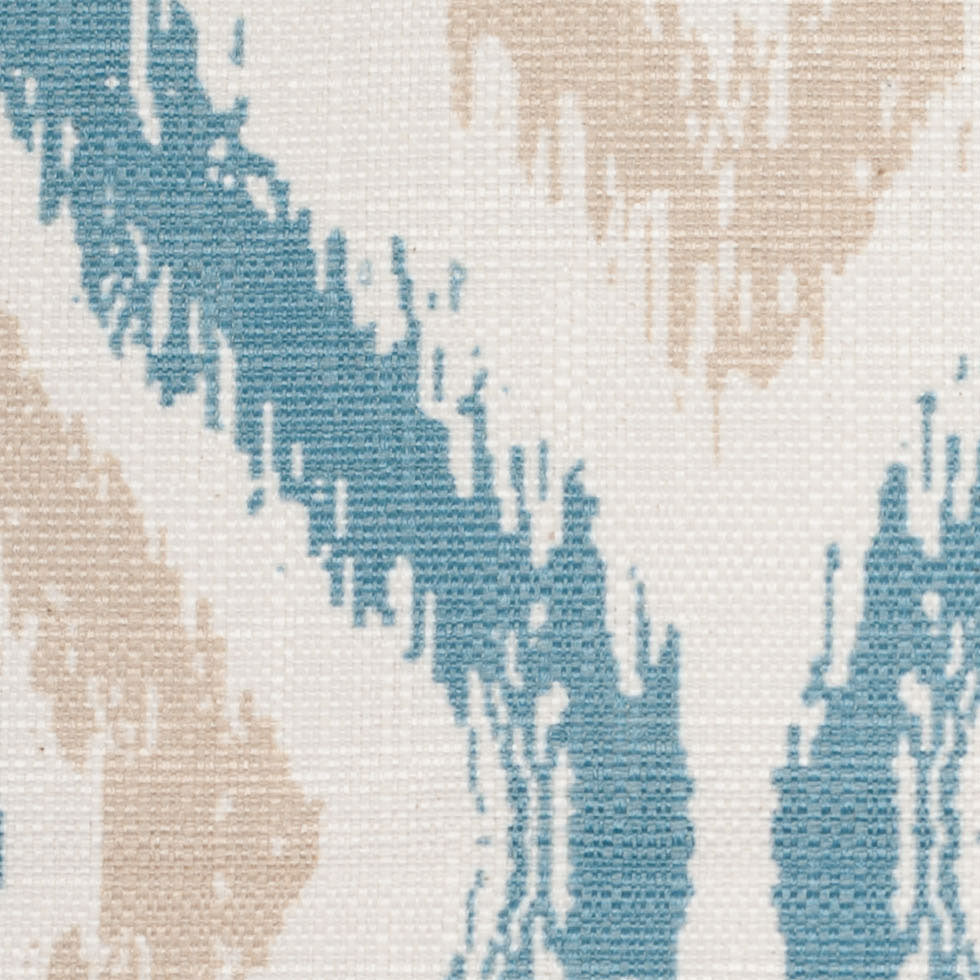 Spanish Blue/Beige Ikat-Like Geometric Poly/Cotton Canvas Detail Spanish Blue/Beige Ikat-Like Geometric Poly/Cotton Canvas Detail