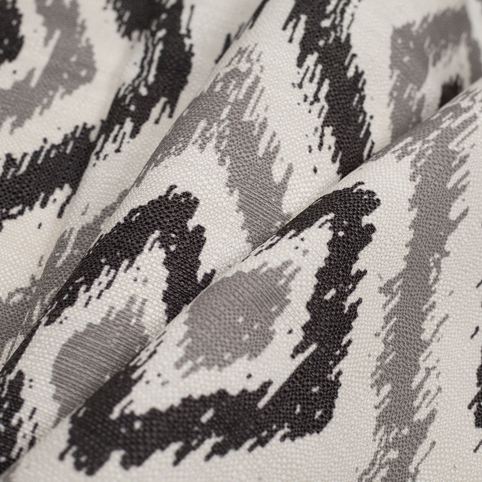 Spanish Black/Gray Ikat-Like Geometric Poly/Cotton Canvas - Folded Spanish Black/Gray Ikat-Like Geometric Poly/Cotton Canvas - Folded