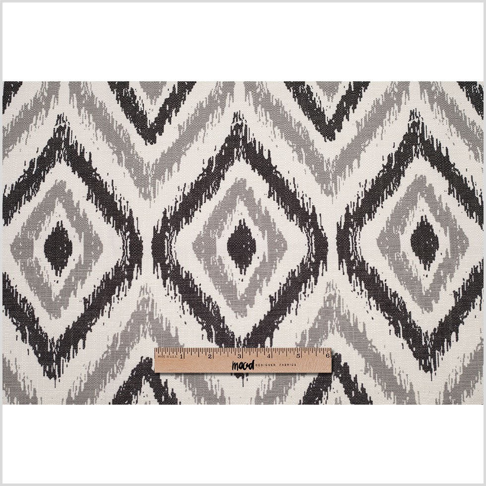 Spanish Black/Gray Ikat-Like Geometric Poly/Cotton Canvas - Full Spanish Black/Gray Ikat-Like Geometric Poly/Cotton Canvas - Full