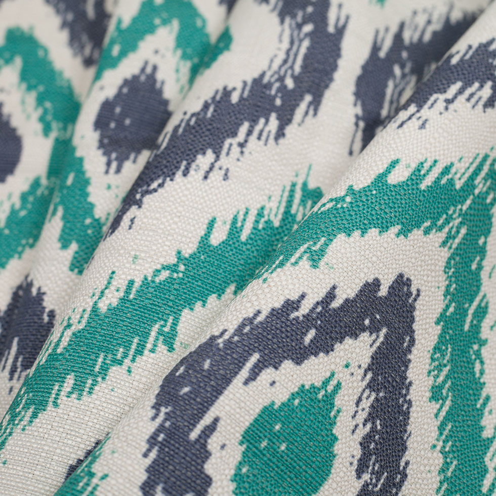 Spanish Green/Blue Ikat-Like Geometric Poly/Cotton Canvas Folded Spanish Green/Blue Ikat-Like Geometric Poly/Cotton Canvas Folded