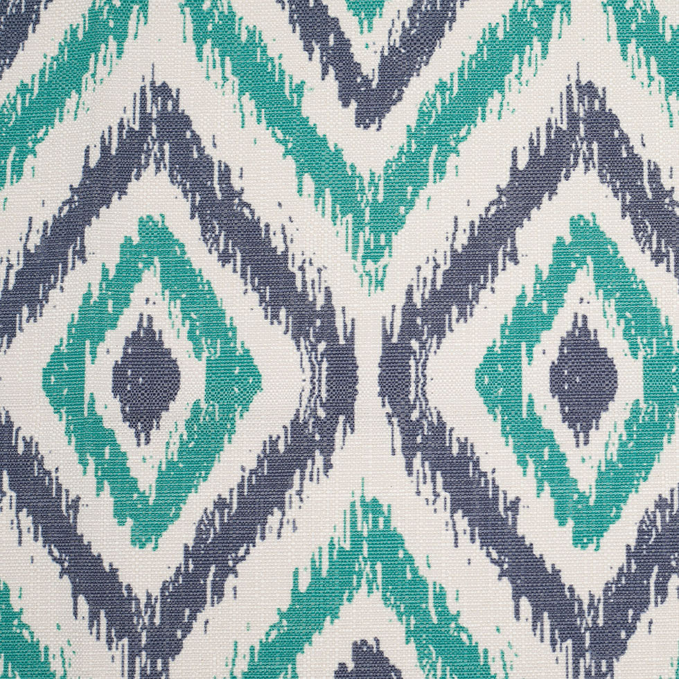 Spanish Green/Blue Ikat-Like Geometric Poly/Cotton Canvas Spanish Green/Blue Ikat-Like Geometric Poly/Cotton Canvas