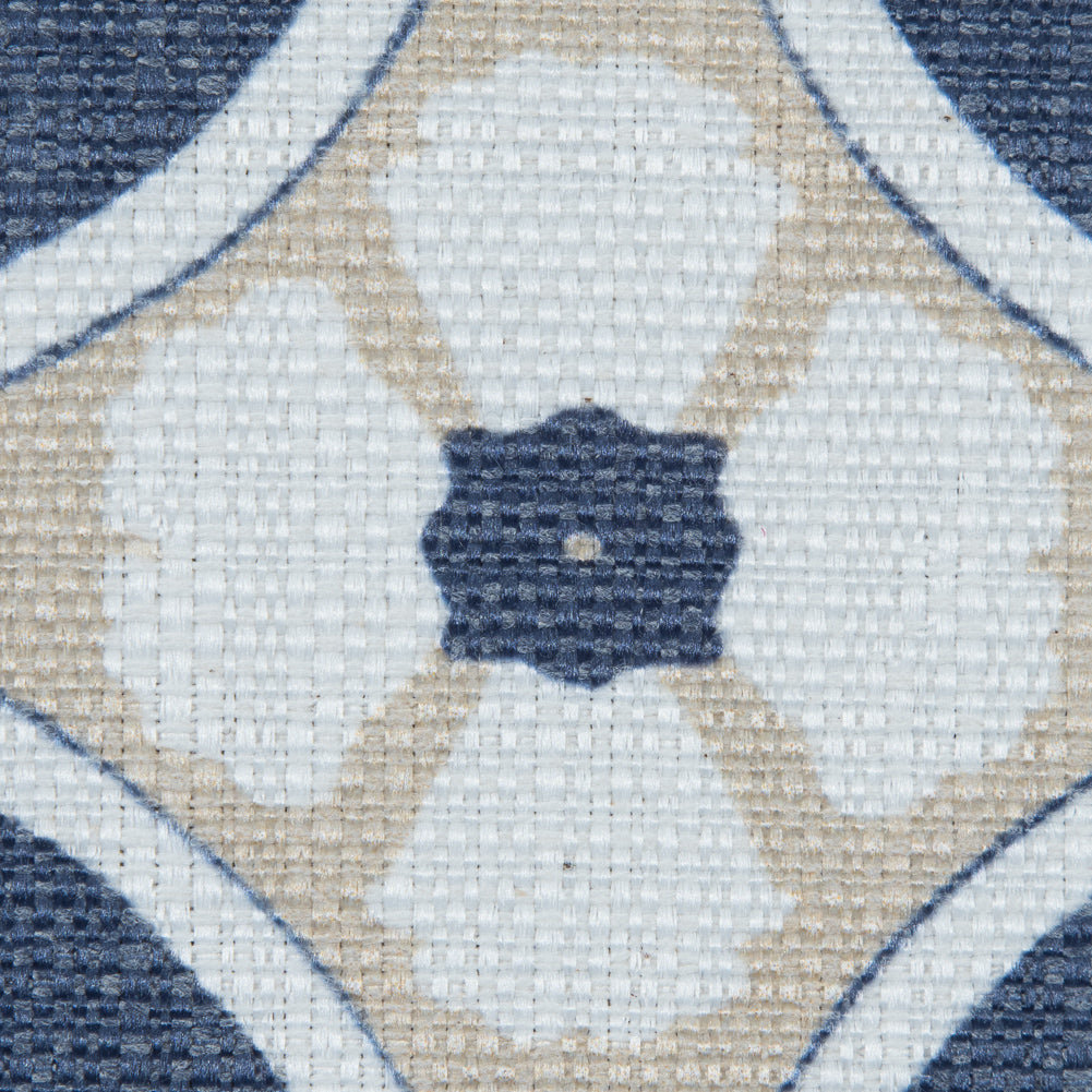 Spanish Navy and Beige Floral Geometric Poly-Cotton Canvas - Detail Spanish Navy and Beige Floral Geometric Poly-Cotton Canvas - Detail
