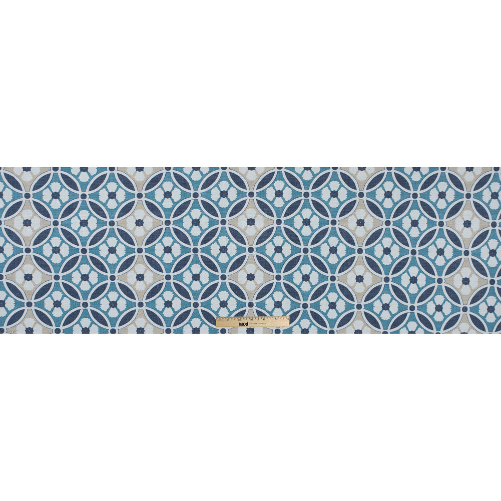 Spanish Navy and Beige Floral Geometric Poly-Cotton Canvas - Full Spanish Navy and Beige Floral Geometric Poly-Cotton Canvas - Full