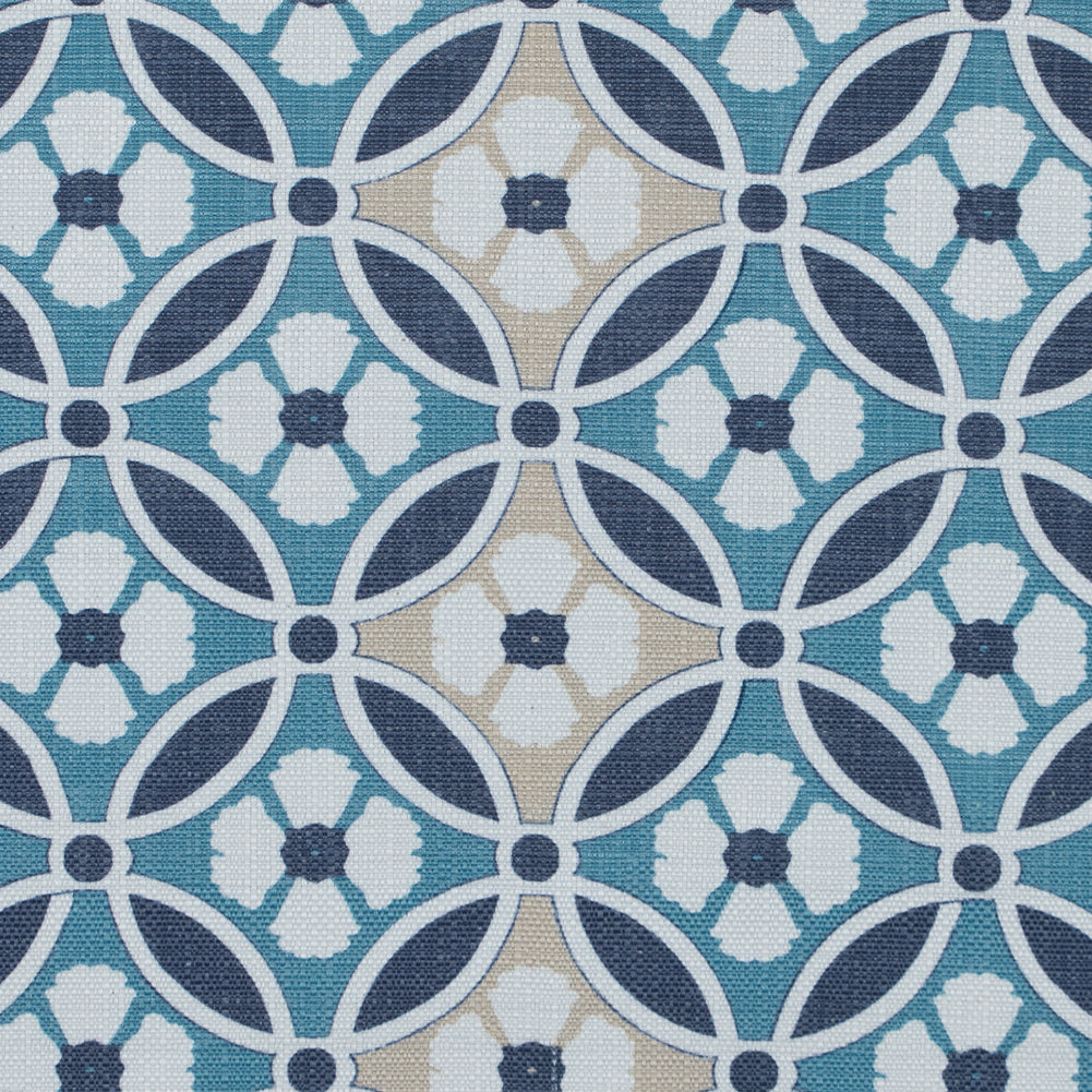 Spanish Navy and Beige Floral Geometric Poly-Cotton Canvas Spanish Navy and Beige Floral Geometric Poly-Cotton Canvas