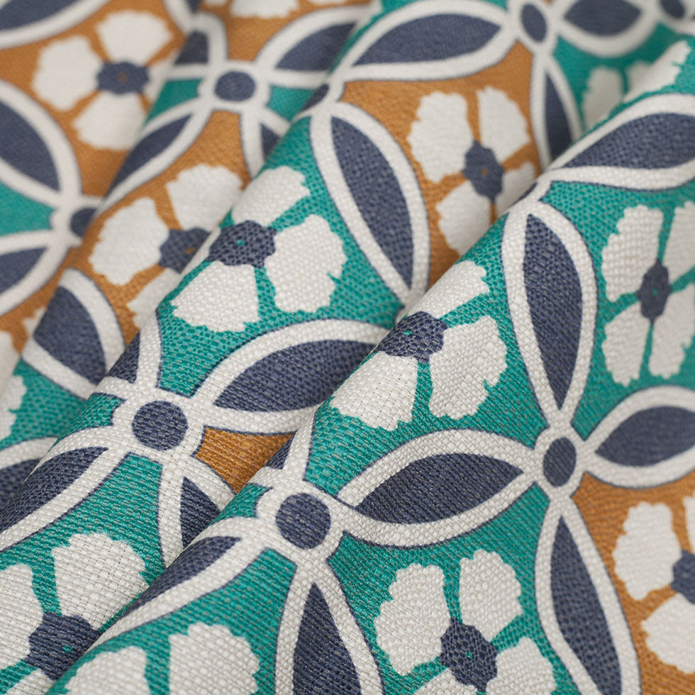 Spanish Green/Blue Floral Geometric Poly/Cotton Canvas - Folded Spanish Green/Blue Floral Geometric Poly/Cotton Canvas - Folded