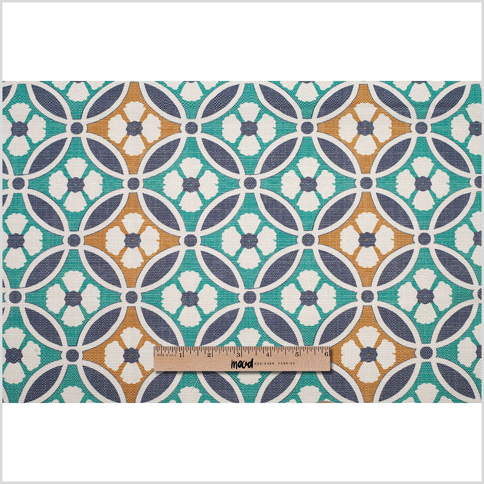 Spanish Green/Blue Floral Geometric Poly/Cotton Canvas - Full Spanish Green/Blue Floral Geometric Poly/Cotton Canvas - Full