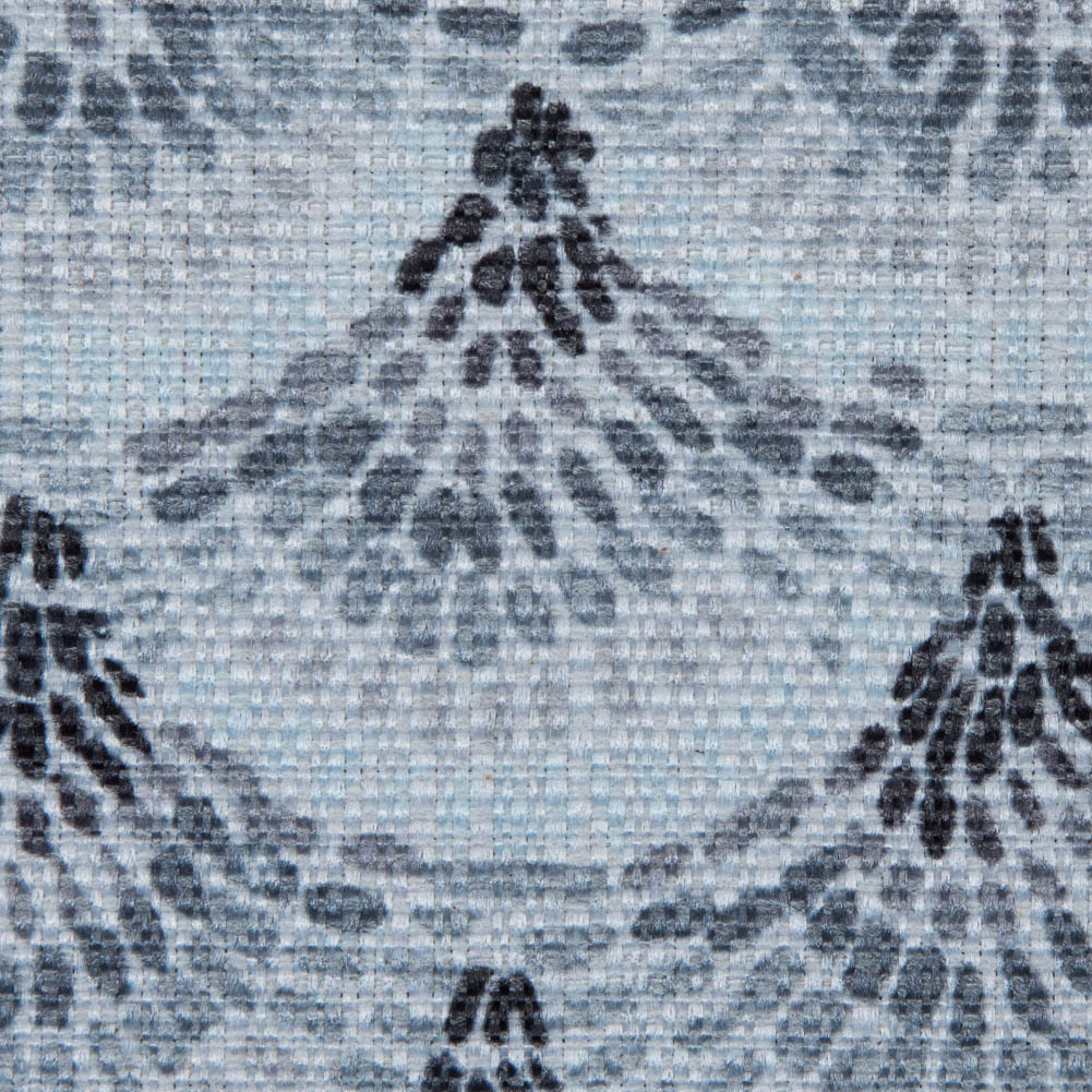 Spanish Charcoal and Blue Geometric Poly/Cotton Canvas - Detail Spanish Charcoal and Blue Geometric Poly/Cotton Canvas - Detail