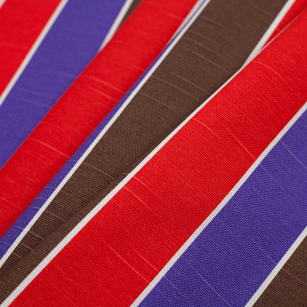 Spanish Red/Purple/Brown Striped Poly-Cotton Woven Folded Spanish Red/Purple/Brown Striped Poly-Cotton Woven Folded
