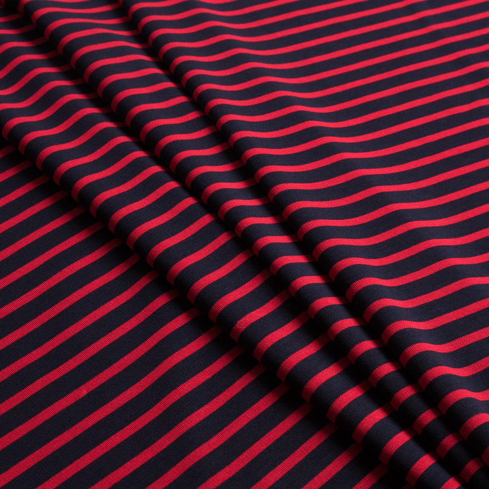 Navy/Red Saint James Striped Ponte Knit Folded Navy/Red Saint James Striped Ponte Knit Folded