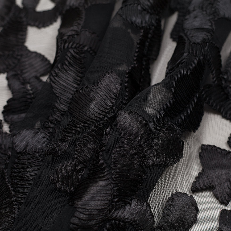 Black Ribbon Embroidered Netting Folded Black Ribbon Embroidered Netting Folded