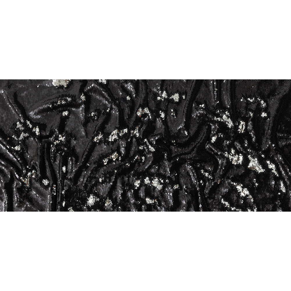 Stretch Rayon Jersey with Two-Tone Paillette Sequins - Silver and Black - Nyla Collection Full Stretch Rayon Jersey with Two-Tone Paillette Sequins - Silver and Black - Nyla Collection Full